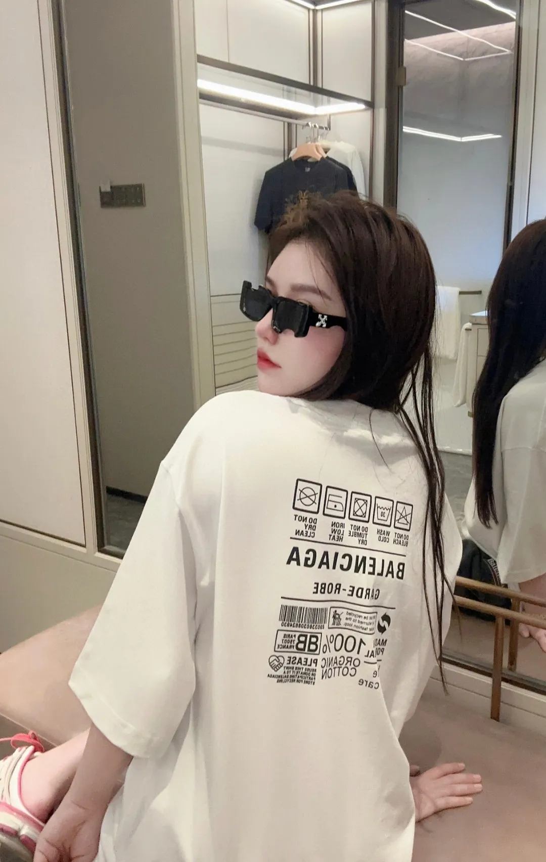 P80✨🔥 BALENCIAGA Paris lettering printed short-sleeved T-shirt, custom-woven and dyed 280g combed cotton heavyweight fabric, zero color difference in thread, perfect details, different from the current version on the market, welcome to compare, Same Style for men and women, must-sell in the picture above Color: White Black Size: 1 2 3 4